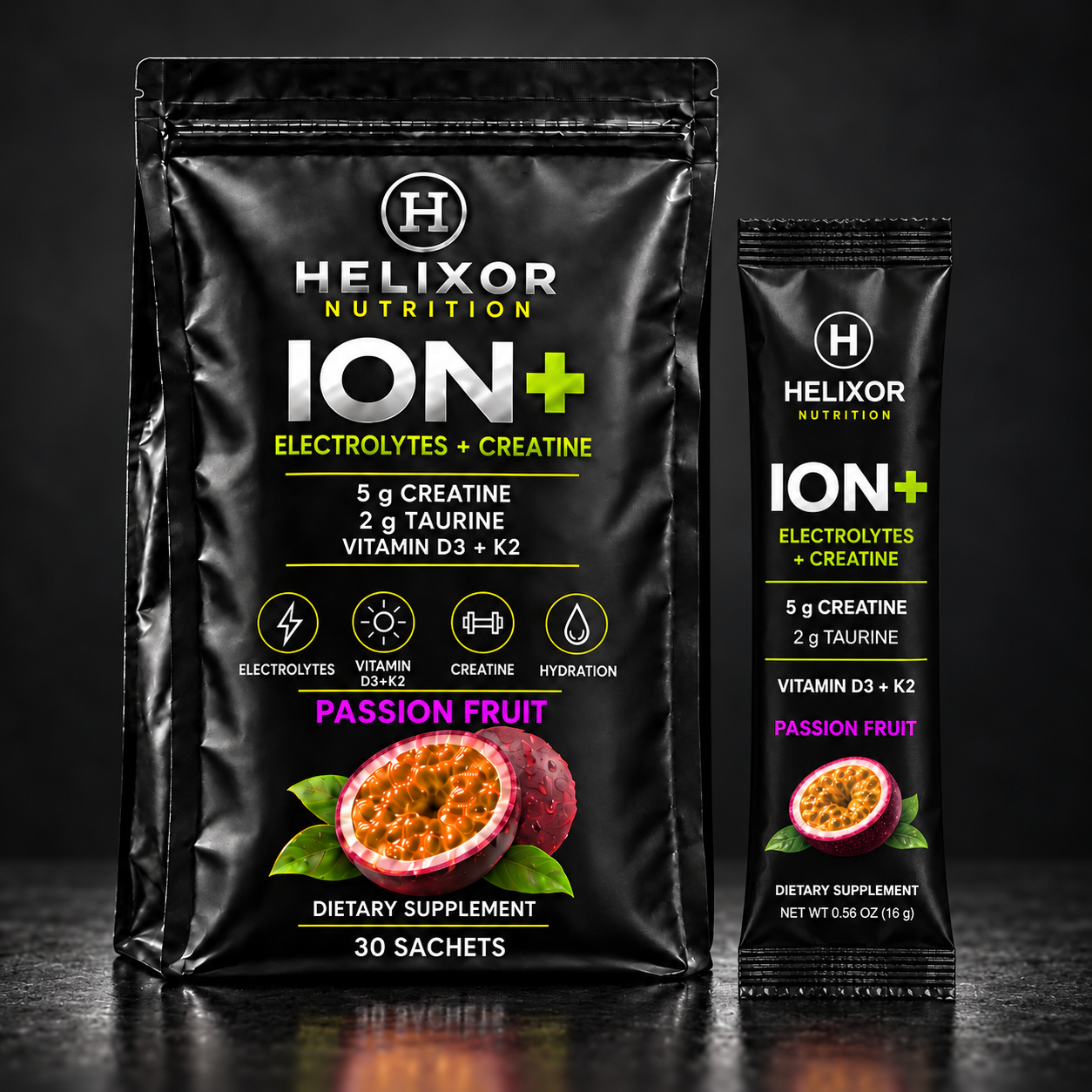 ION+ passion fruit bag and sachet